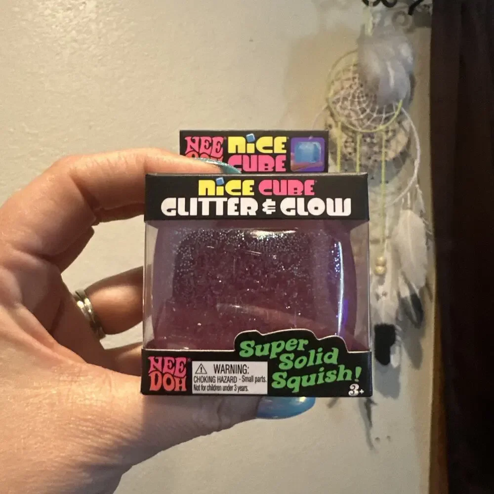 Schylling NeeDoh Nice Cube Pink Glitter & Glow Super Solid Squish BRAND NEW